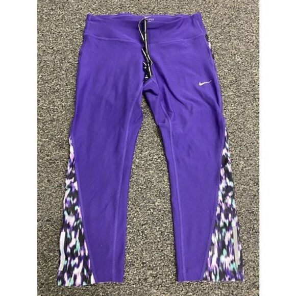 Nike Dri-Fit Women's Abstract Athletic Capri Leggings Purple Medium - Picture 1 of 6